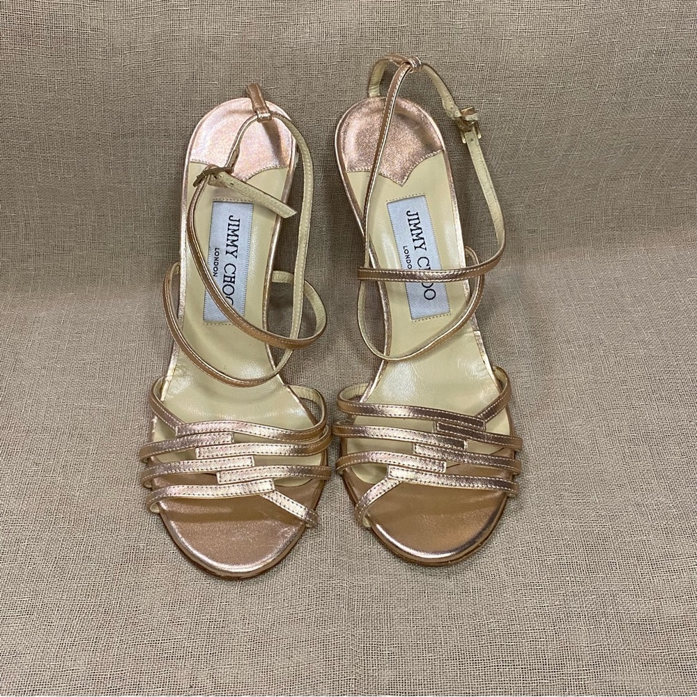 Jimmy Choo Metallic Rose Gold Strappy Heels - Picture 4 of 14
